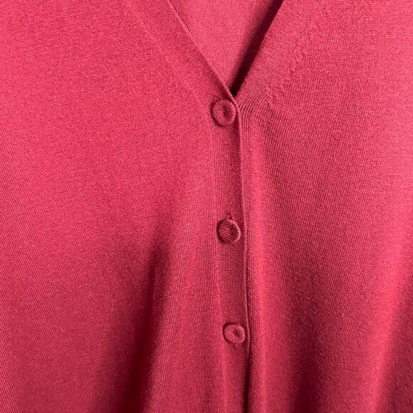 🍷 SMALL J.JILL WOOL BLEND WINE BURGUNDY CARDIGAN DORSET FABRIC COVERED BUTTONS - Picture 3 of 5